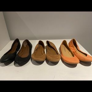 Lucky Brand Emmie Ballet Leather Flats - Set of 3 (Black, Brown, and Light Pink)